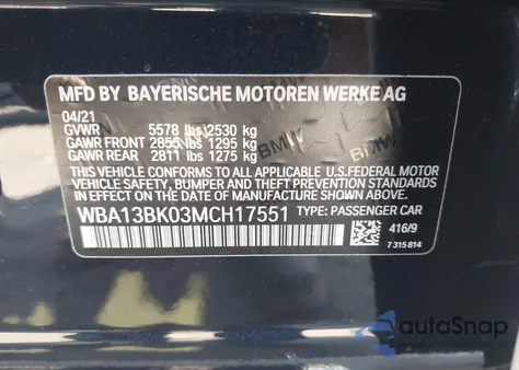 2021 BMW M550I xDrive from USA, damaged, VIN WBA13BK03MCH17551